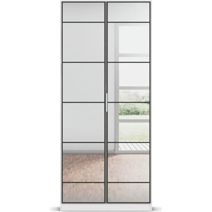 rauch Acero, Garderobenschrank in moderner Loft-Optik, 2-türig, 2 Glastüren, mit 4 Einlegeböden, Farbe Weiß, BxHxT 91x210x41cm – Bild 2