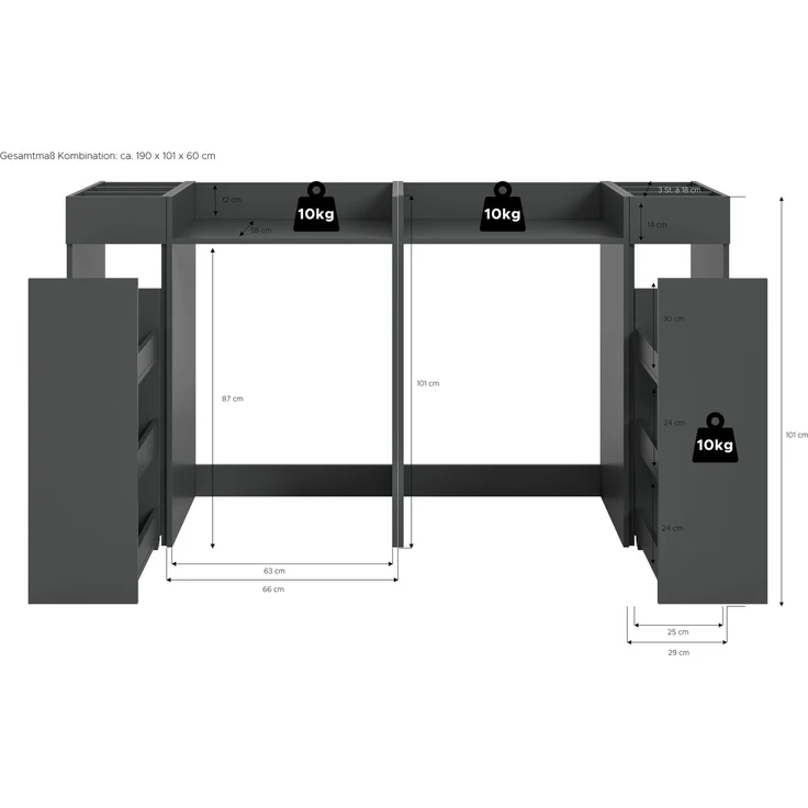 Waschmaschienenumbau Set (B/H/T: 190x101x60 cm) in anthrazit Nachbildung – Bild 5