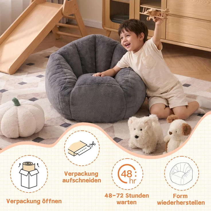 Sitzsack, weicher Plüsch-Sitzsack, bequemer Sitzsack, geeignet für Spielzimmer, Leseecke, Wohnzimmer und Kinderzimmer, für Jungen und Mädchen - klein--Herde--75x70x52cm--YOUDENOVA – Bild 2