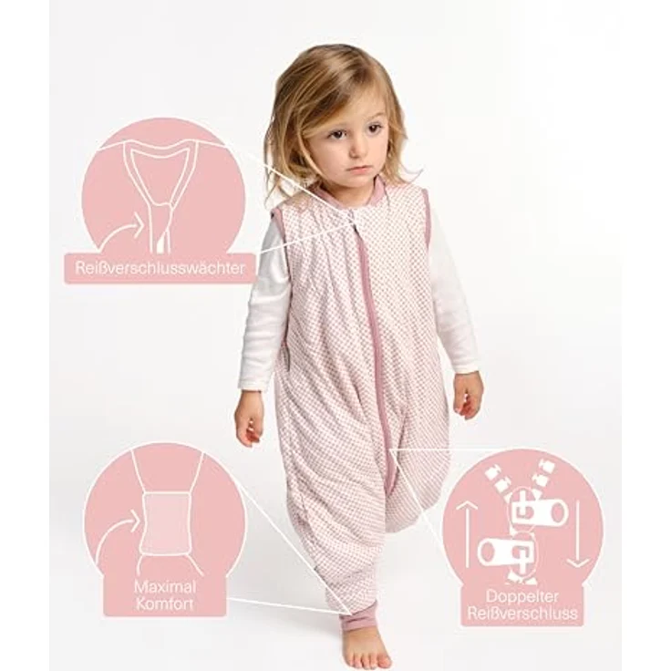 molis&co - Baby Schlafsack mit Füßen - Ideal für Frühling und Herbst - Babyschlafsack mit Füßen 1 tog - Leicht gepolstert - 100% Baumwolle (Oeko-TEX 100), Premium Qualität - Vichy Pink (90 cm) – Bild 4