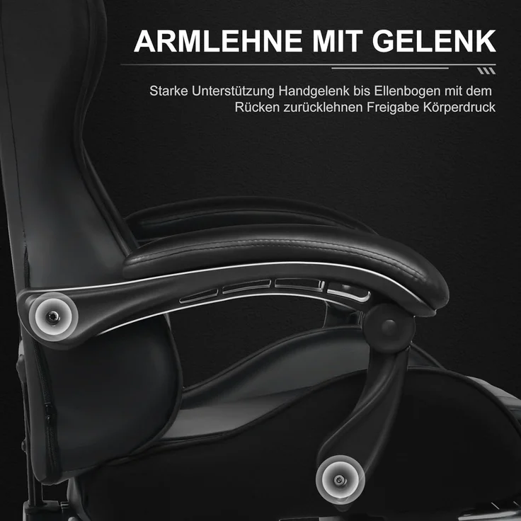 GTPLAYER Bürostuhl Gaming Stuhl Massage Gaming Sessel Ergonomischer Gamer Stuhl mit Fußstütze, Kopfstütze Massage-Lendenkissen, Gepolstert Gaming Chair, Drehsessel schwarz – Bild 4