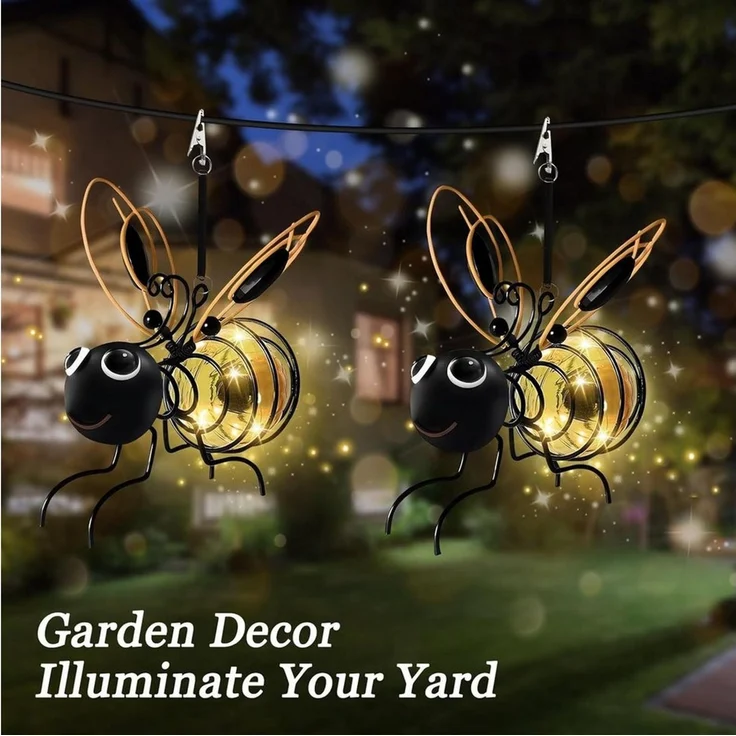 FELIXLEO LED Solarleuchte 2er Bienen Solar Hängelampen Garten Deko wetterfest LED Clip – Bild 4