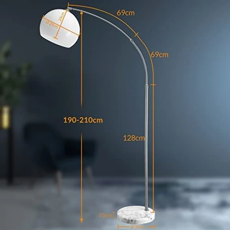 monzana Bogenlampe, Lampe, Marmorfuß 190-210 cm Höhenverstellbar Schwenkbar E27 Wohnzimmer – Bild 7