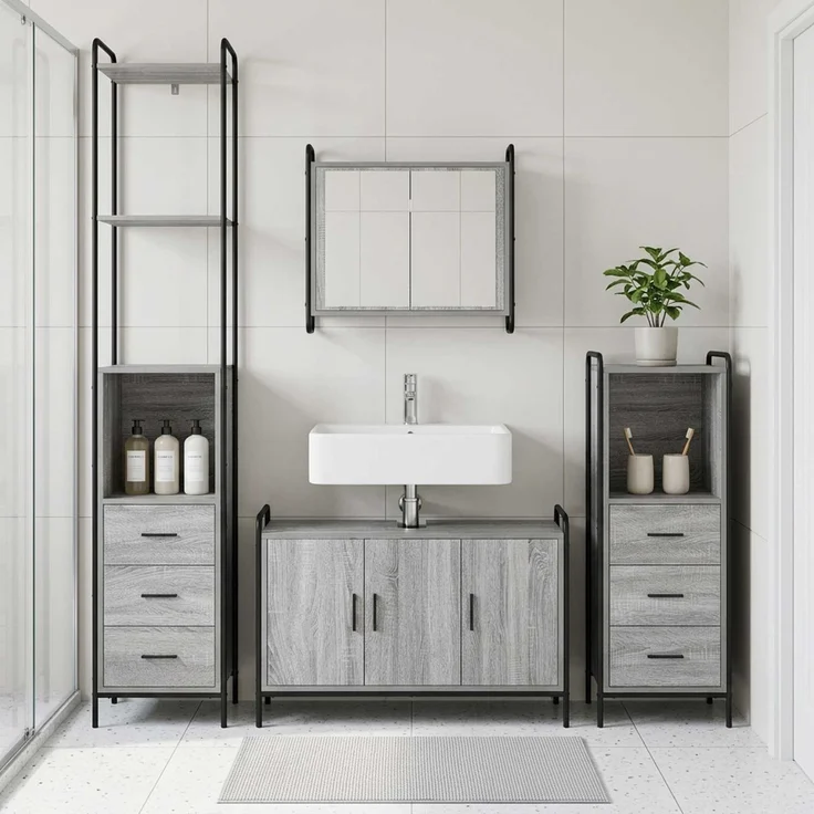vidaXL Badezimmerschrank-Set 4 stk. Sonoma-Grau 40 x 36 x 200,5 cm 3444672 – Bild 1