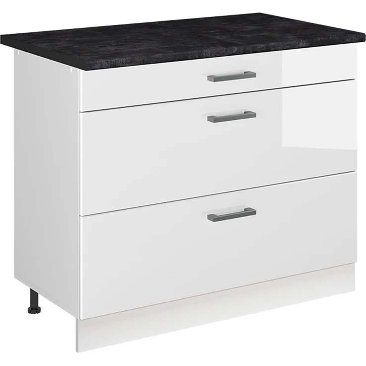 Küchenunterschrank R-Line Weiß Hochglanz/Weiß 100 cm Arbeitsplatte Anthrazit Vicco – Bild 1