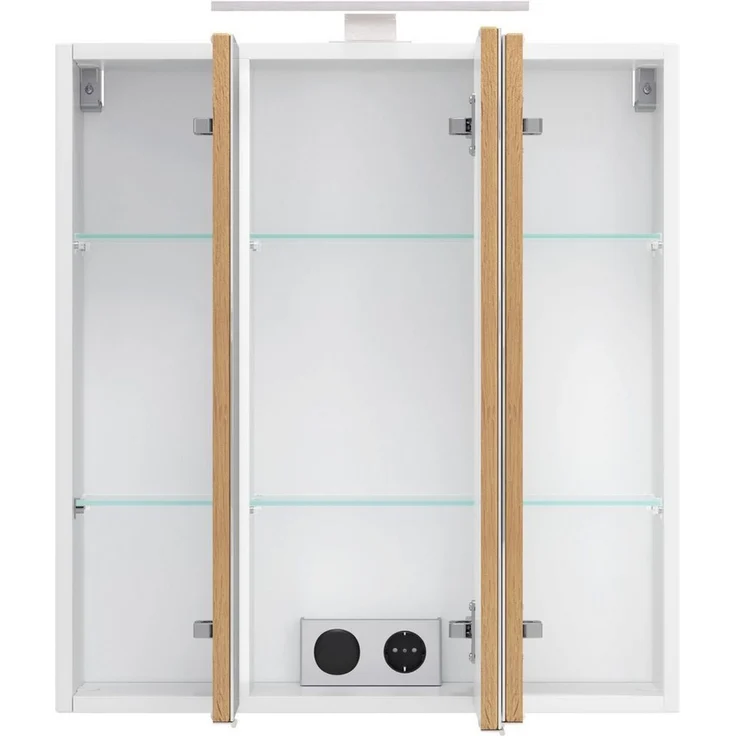 welltime Spiegelschrank TRIENT, 3D-Spiegelschrank 60 cm, gedämpfte Scharniere (Maße (B/H/T): ca. 60/64/20 cm) matt weiß/Wildeiche, gedämpfte Scharniere – Bild 4