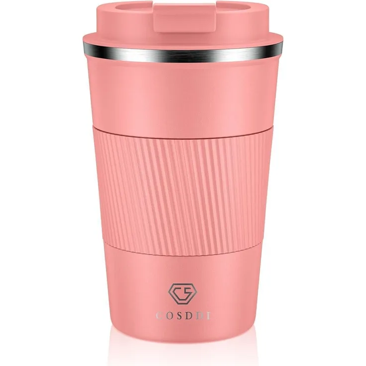 CS COSDDI Thermobecher Edelstahl Travel Mug 380ml Isolierbecher Coral