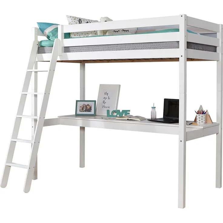 Hochbett mit Schreibtisch "Felix" 90x200 Kiefer massiv