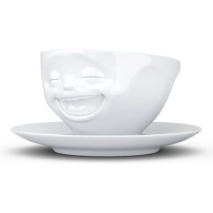 Schmunzel Kaffee Tasse lachend in weiß 200ml
