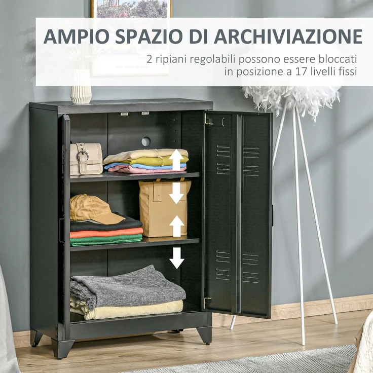 Metallschrank mit 2 Türen im Industrial-Stil für Zuhause und Garage, 75 x 33 x 110 cm, schwarz – Bild 6