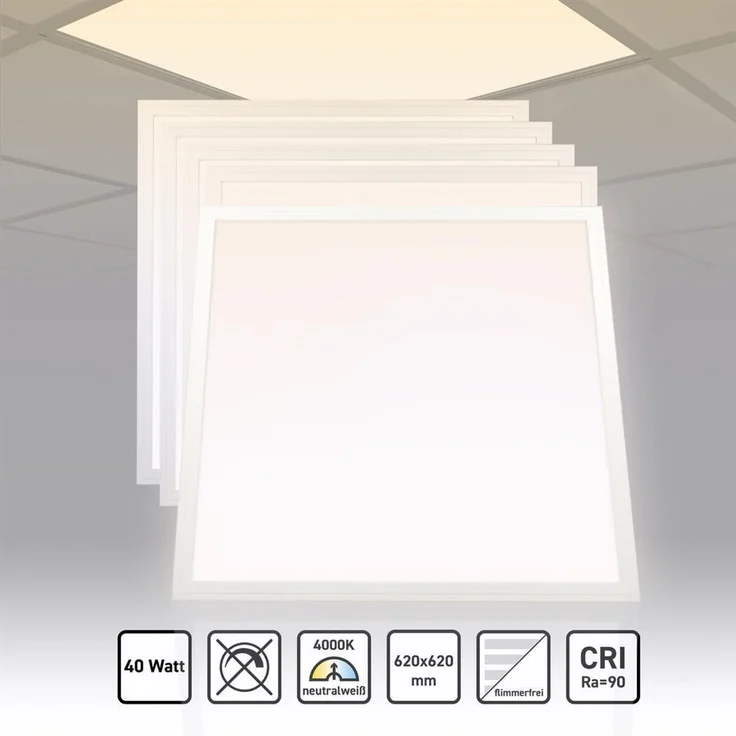 5x LED Panel 62x62 Neutralweiß 4000K 40W CRI90 Hohe Farbwiedergabe PLs3.0 – Bild 2