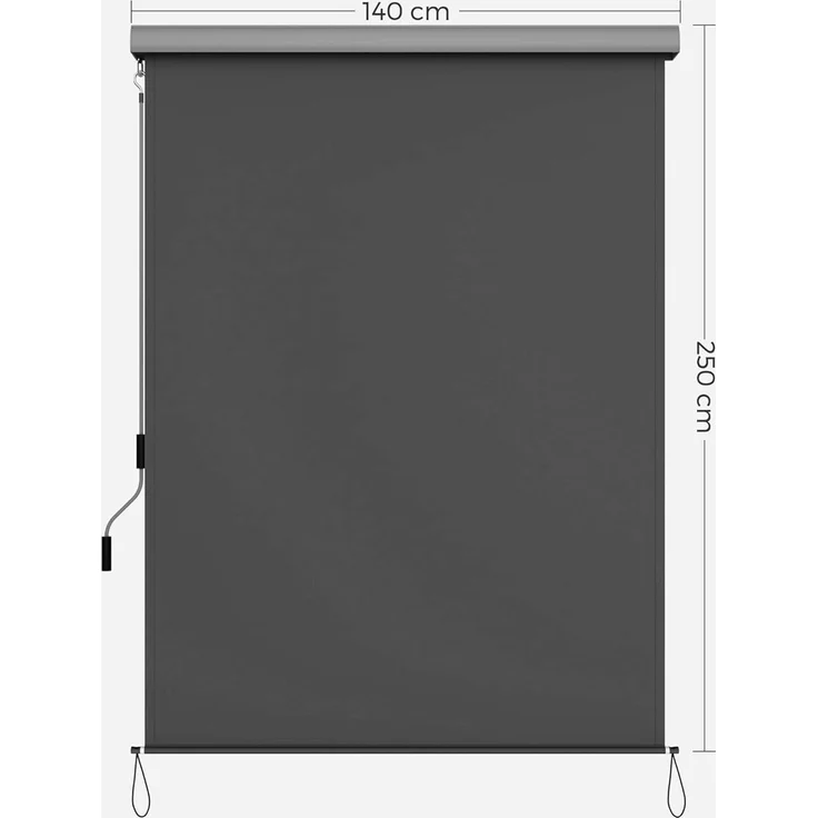 SONGMICS Seitenmarkise Alu 1.4 x 2.5m Senkrechtmarkise für Balkon, Terrasse, Vertikalmarkise für außen, Markise für Windschutz, Sonnenschutz und Sichtschutz, wasserfest, Rauchgrau GSA145GY – Bild 5