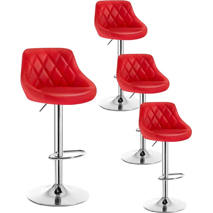 WOLTU Barhocker 4er Set, Barstuhl Höhenverstellbar, PU-Bezug, Rot | Drehbarer Bar Stool mit Rückenlehne und Fußstütze, rutschfeste Metallfüße, für Küche und Hausbar