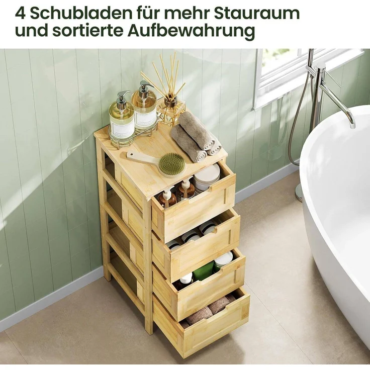 EUGAD Badkommode (1 St), Badschrank Bambus, mit 4 Schubladen, 30x80x30 cm – Bild 3