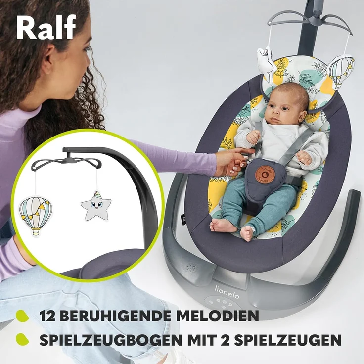LIONELO Ralf 2in1 Babywippe und Liegestuhl, Fernbedienung, 12 Melodien, zwei Schaukelrichtungen, 5 Schaukelgeschwindigkeiten, Sperrung, Rückenlehnenverstellung, Timer, leiser Betrieb – Bild 5