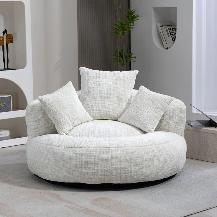 Lazy Sofa Durable Komfort Lounger hohen Rücken Sitzsack Stuhl Couch mit drei Kissen für Erwachsene und Kinder, Indoor & Outdoor, Single Gaming Sofa Stuhl für Schlafzimmer, Büro (Beige Chenille)--Beige--108x108x52cm--YOUDENOVA – Bild 8