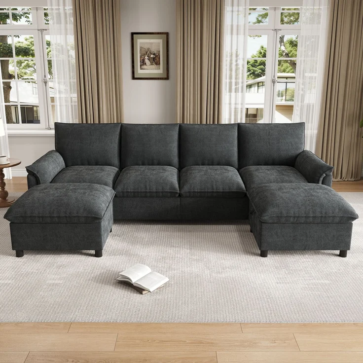 ZUBALIYA Ecksofa 64x46.5 cm, mit Stauraum, mit Ablageflächen, mit Chenille - Bezug, mit breiten Armlehnen, Schwarz – Bild 8
