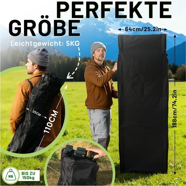 kehot Klappbett Campingbett Feldbett Klappbar 188x64x49 cm, mit 4 cm Polsterauflage (Faltbare Relaxliege aus Oxford-Gewebe,stabilem Stahlgeerüst,Tragetasche, Verstellbare Rückenlehne, Einfach zu Montieren, bis 250 kg belastbar) geeignet für Outdoor, Ga...