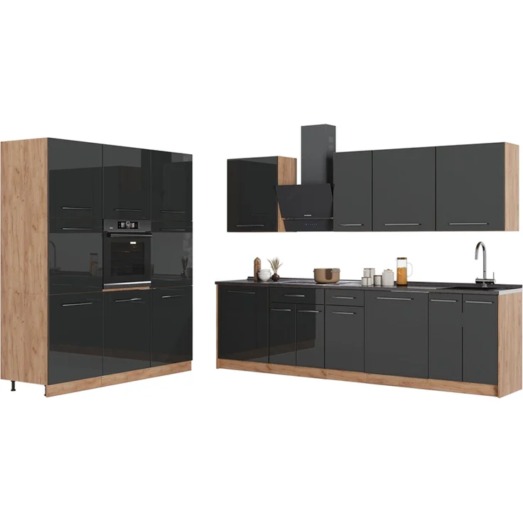 Küchenzeile Fame-Line Anthrazit Hochglanz/Goldkraft Eiche 460 cm, AP Anthrazit Vicco – Bild 4