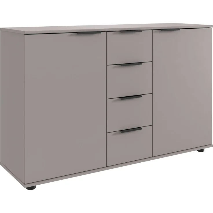 Schlafzimmer-Set >Tilburg< (5tlg. ) Schrank, Bett 188x92x210cm, Kommoden, Saharagrau, Abs. Grafit – Bild 5