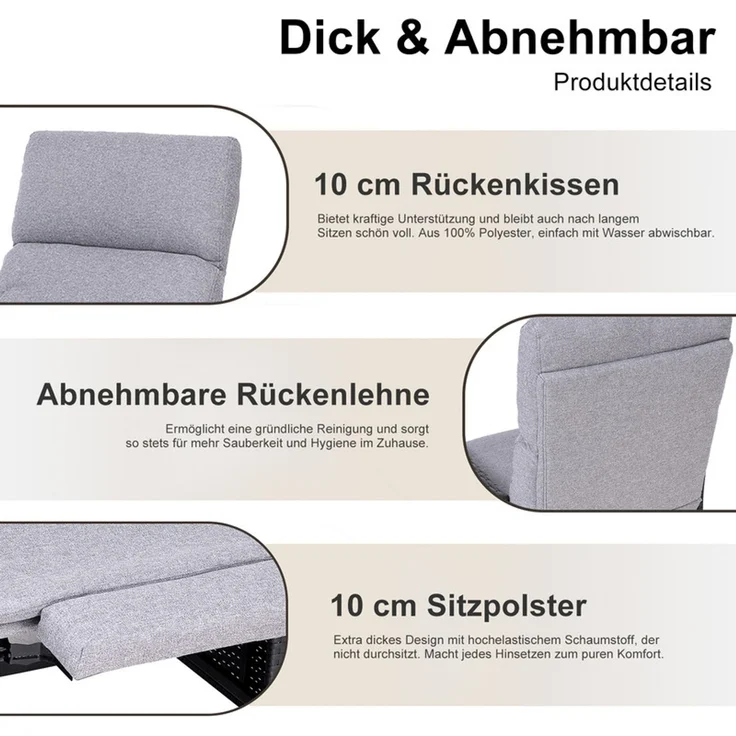 HOMAVO Gartensessel Rattansessel mit verstellbarer Rückenlehne, praktischem Ablagetisch, Maximale Belastung 200 kg, Legierung Stahlrahmen, wetterfest, mit Fußstütze, automatische Verstellung – Bild 5