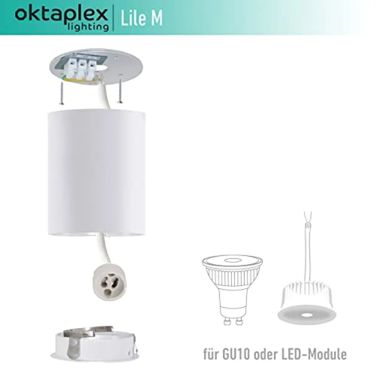 Oktaplex Lile M 3x Aufbaustrahler, rund Aluminium, GU10 & LED-Module, 230V, weiß – Bild 2