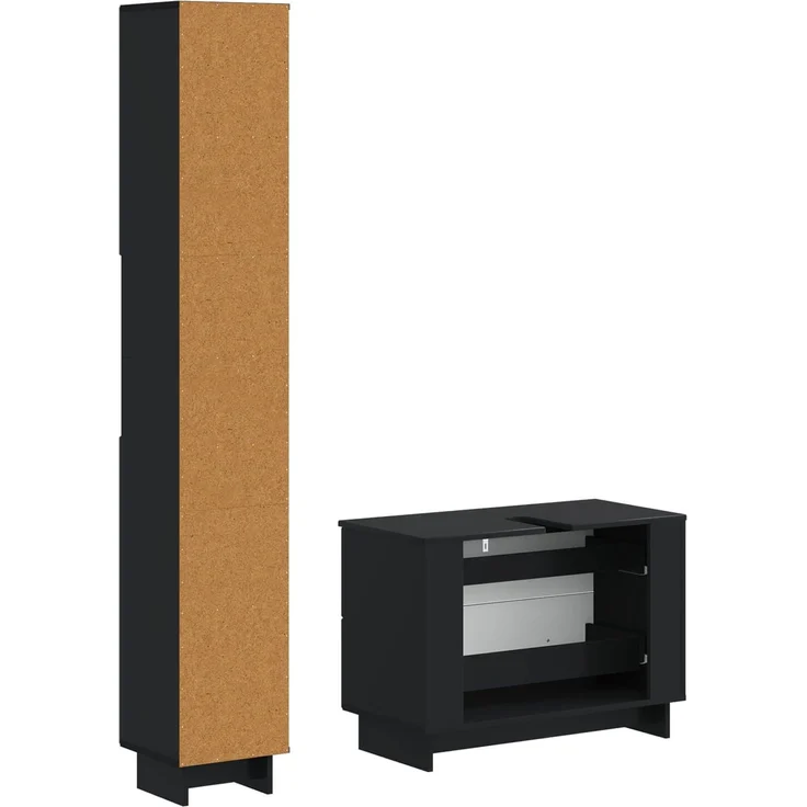 vidaXL 2-teiliges Badezimmer Schrank Set EDE Schwarz Holzwerkstoff 3417496 – Bild 5