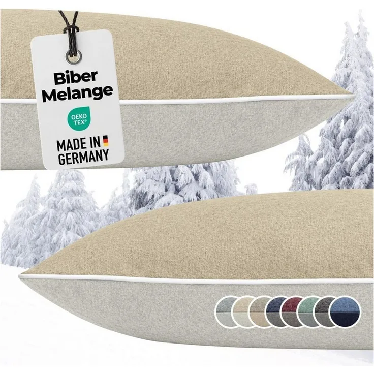 Carpe Sonno Kissenbezug Biber Kissenbezüge Flanell Kopfkissenbezug Baumwolle 40x40 40x80 80x80, (2 Stück), MADE IN GERMANY Feinbiber Kissenbezug warm & weich - 2 x 40 x 80 Beige