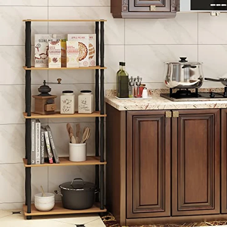 Furinno Regal mit 4 Fächern, holz, Helle Kirsche/Schwarz, 29. 46x29. 46x145. 8 cm – Bild 5