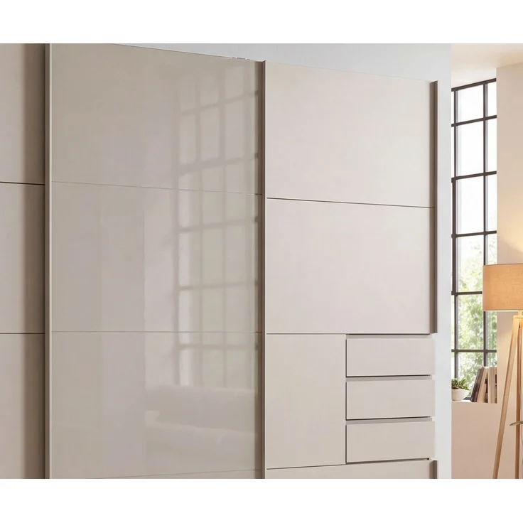 Schwebetürenschrank Kleiderschrank 3-trg 270 cm Beige Grau Glasfront Schubkästen – Bild 5