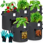 Yorbay Pflanzkübel 5x Pflanzsack aus Vliesstoff, 60L auswählbar, Pflanzen Tasche (Mit 1 Paar Gartenhandschuhe), Pflanztopf Pflanzensack für Kartoffeln,Tomaten,Blumen,Pflanzen,Gemüse