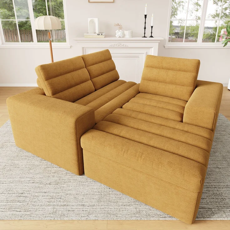 Ecksofa 253 x 161 x 89 cm in Orange, modulares Chenille-Sofa mit Hocker, rahmenlos und weich gepolstert – Bild 2