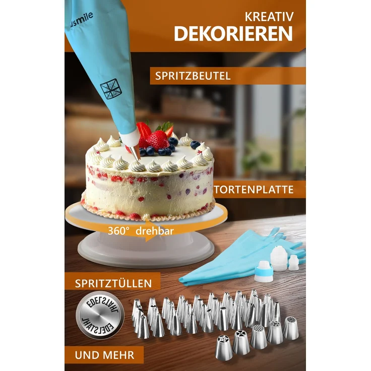 Aurelia Home Tortendeko-Set 144-teilig mit Tortenring 20 cm und Drehteller – Bild 5