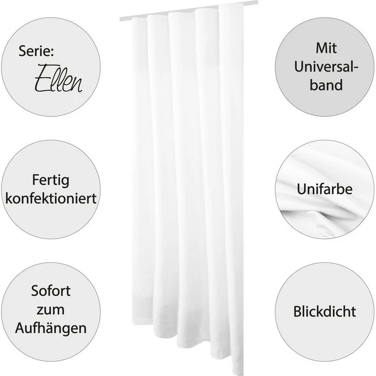 Bestlivings Gardine "Ellen" mit Universalband (2 St), Kräuselband, blickdicht, in moderner Satin-Optik, einfarbig, modern, waschbar bei 30°C – Bild 2