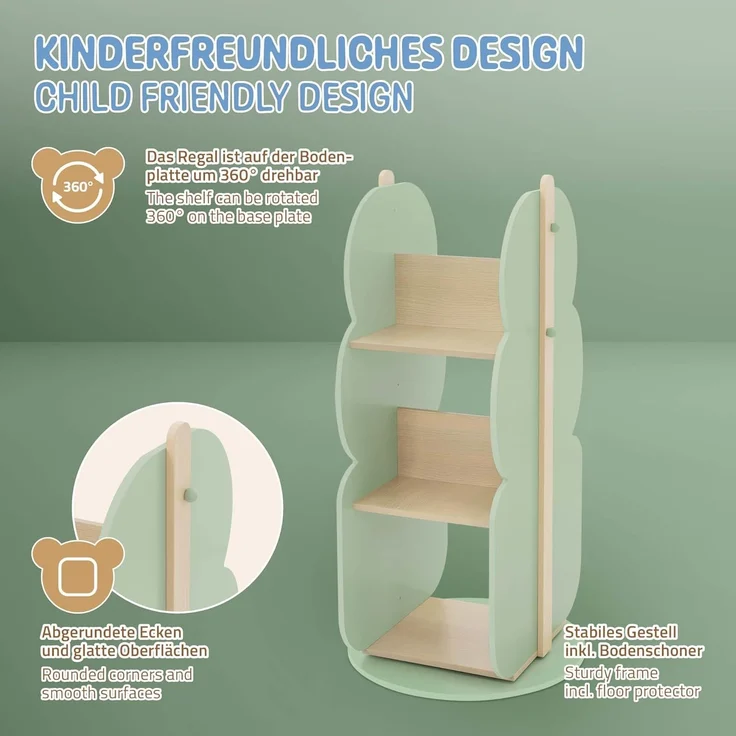 Joyz Spielzeugtruhe Kinderregal Kindermöbel Kinderzimmerregal Spielzeug Spielzimmer Möbel, Baum Bücherregal mit 5 Ablagen, 360° drehbar, MDF – Bild 5