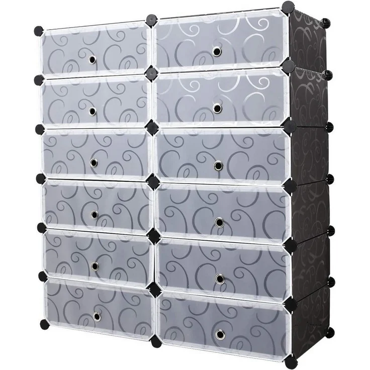 Mondeer Schuhschrank Schuhschrank mit Tür, DIY Schuhschrank, 12 Fächer, Kunststoff, 95x37x107cm – Bild 5