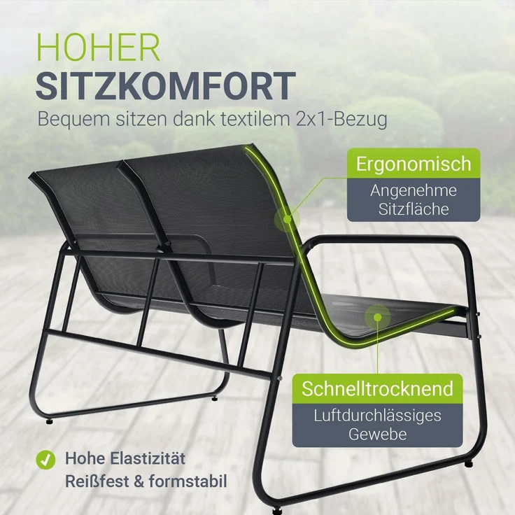Juskys Gartenmöbelset Genua 4-tlg. – Anthrazit, Outdoor Sitzgruppe, Tisch & Bank, wetterfestes Textil, LongLife Stahlgestell – Bild 2