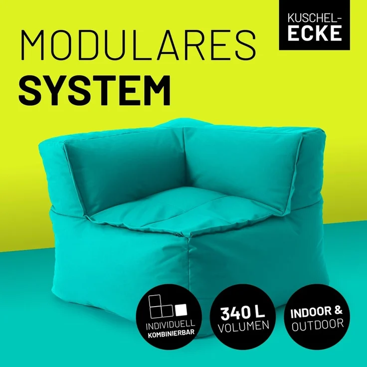 Lumaland Sitzsack-Sofa, Polyester, Eckteil, Türkis, 70 x 81 x 81 cm – Bild 2