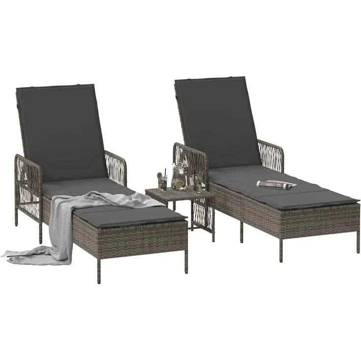 vidaXL Sonnenliege mit Kissen 3 pcs Grau und Dunkelgrau Poly-Rattan 365434 – Bild 1