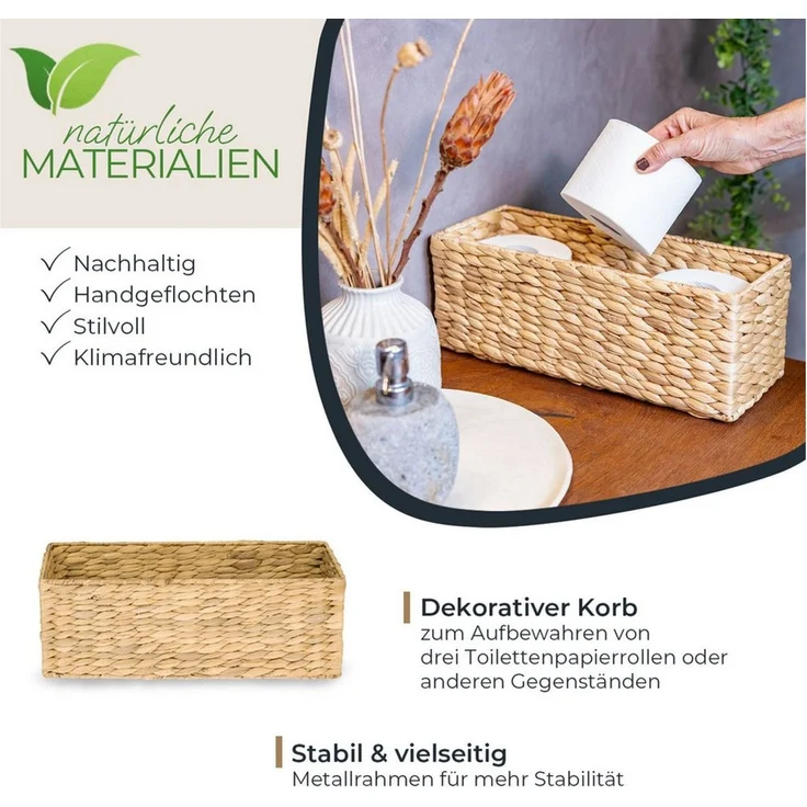 HMF Aufbewahrungsbox Badezimmer geflochten aus Wasserhyazinthe (1 St), 38 x 15 x 14 cm, natur – Bild 1