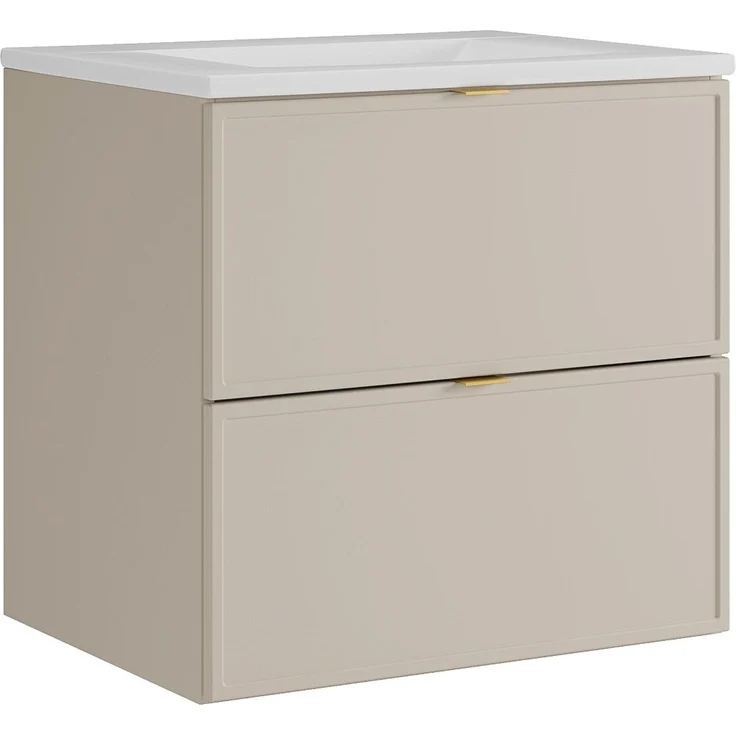 Vente-unique - Hängender Badezimmer-Unterschrank mit Einbau-Waschbecken – Beige – B60 cm – ONDIL – Bild 4