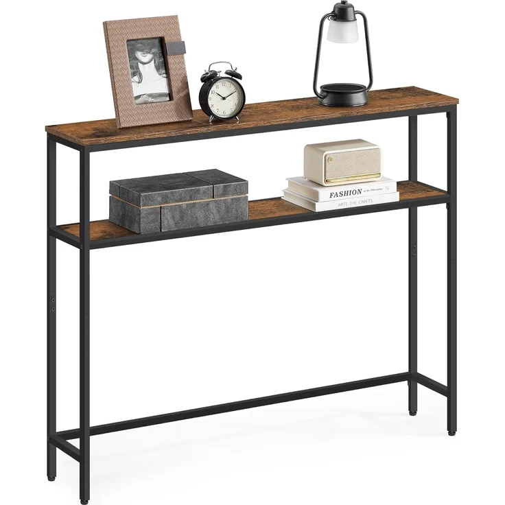 VASAGLE Konsolentisch, schmaler Sofatisch mit 2 Ablagen, 20 x 100 x 80 cm, Flurtisch, 2 Ebenen, für Flur, Wohnzimmer, Schlafzimmer, vintagebraun-tintenschwarz LNT131K01 – Bild 1