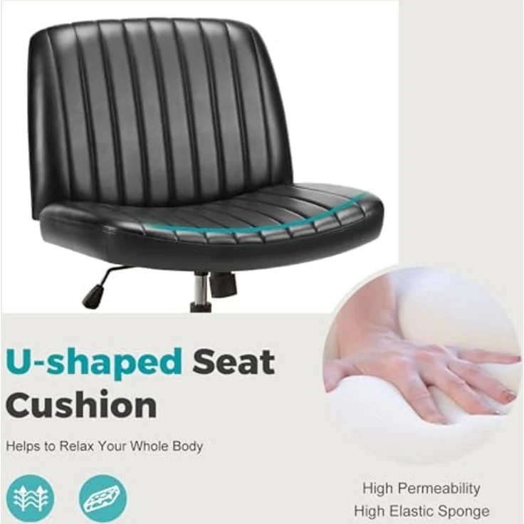 DUMOS Criss Cross Stühle, ohne Armlehnen, Bürotisch, ohne Räder, drehbar, gepolstert, breiter Sitz, modern, höhenverstellbar, mittlere Rückenlehne, Schminktisch, Sitzgelegenheit für Zuhause, Büro, – Bild 3