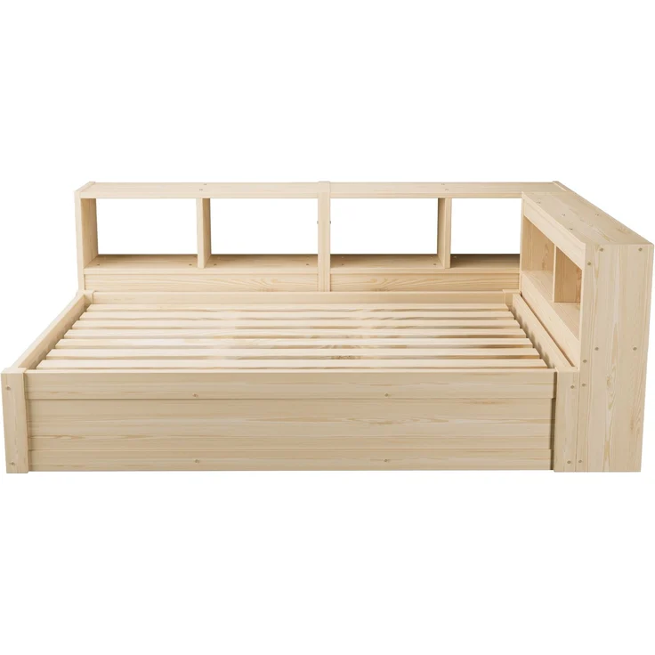 Multifunktionsbett 90×200 cm mit Bettkasten, LED-Lichtleiste und Steckdose, Holzfarbe, ohne Matratze – Bild 8