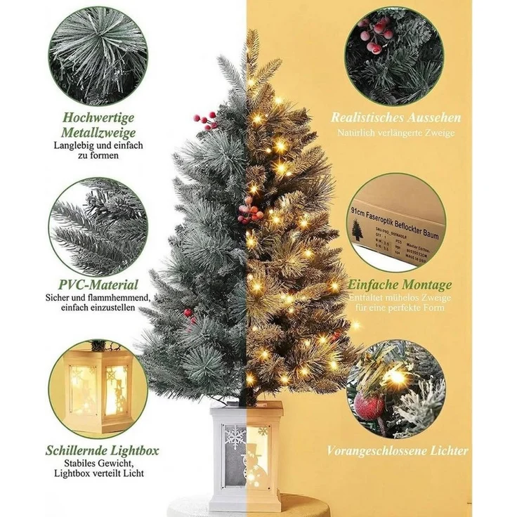 GarveeMore Künstlicher Weihnachtsbaum 90cm Künstlicher Tannenbaum mit LED-Beleuchtung & roten Beeren – Bild 4