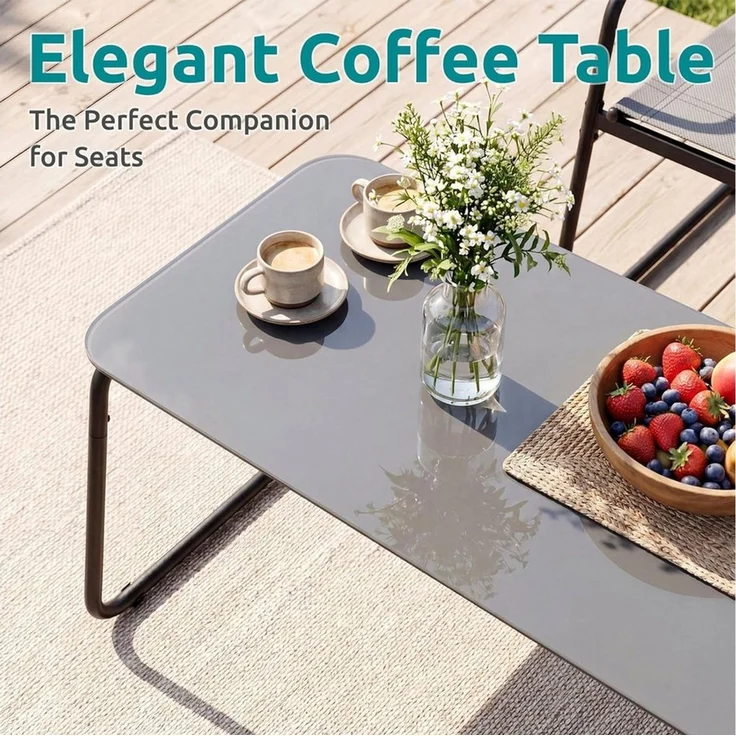 TLGREEN Gartenlounge-Set Gartenmöbel Set 4 Teilig, (Klapptisch und Stühle Set für 4 Personen, Textilene Balkonmöbel mit 2er Sofa, 2 Stühlen & Glastisch), Wetterfeste Outdoor Sitzgruppe für Terrasse Garten – Bild 3