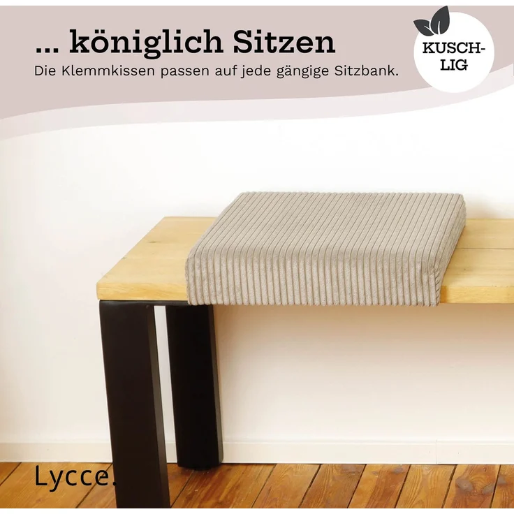 Lycce Bankauflage Klemmkissen mit Leiste - Cord, Polsterung, rutschfest Taupe 8x40x38cm – Bild 6