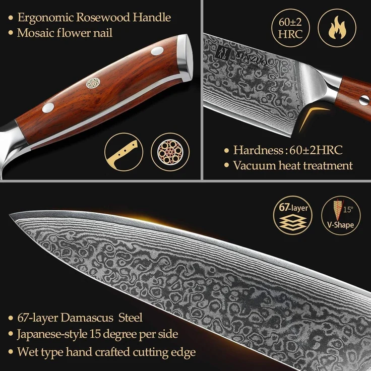 21cm Damaskus Chefmesser 67 Schichten Kochmesser Fleisch Fisch Gemüse Gyuto – Bild 4