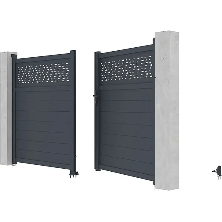 Vente-unique - BAZIO Eingangstor Metall Grau - B 4,6 cm x H 176 cm x L 350 cm