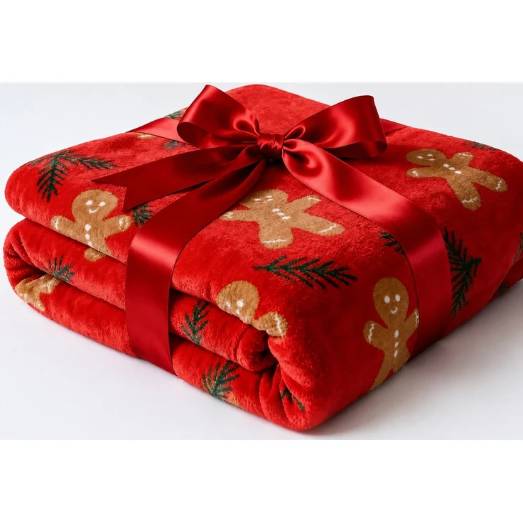 Weihnachts-Flanelldecke mit Lebkuchenmännchen-Motiv Rot, 150x200 cm – Bild 3